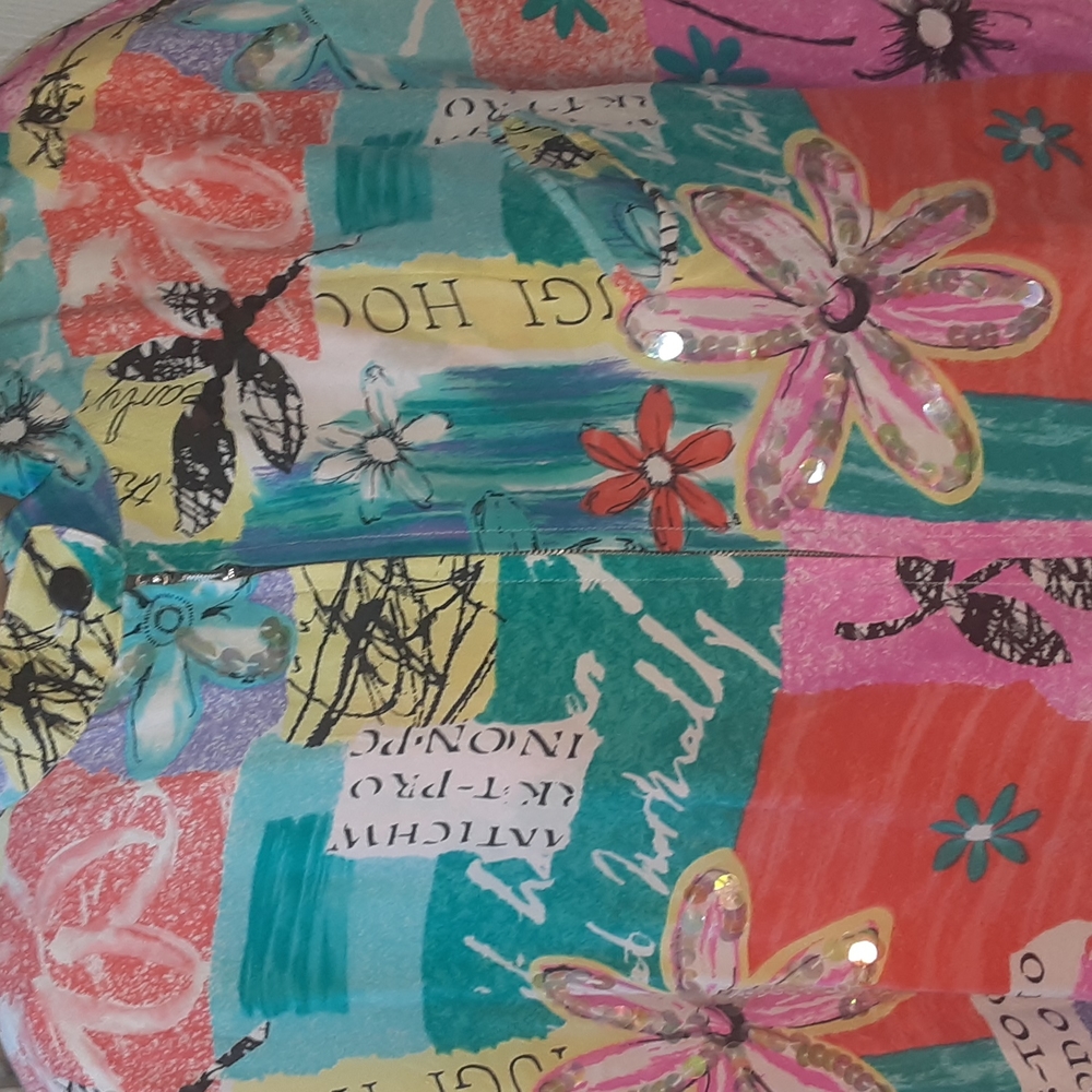 Diane Gilman 100% Silk Floral Jacket 2X Pink Blue Lightweight Statement Piece - Picture 3 of 10